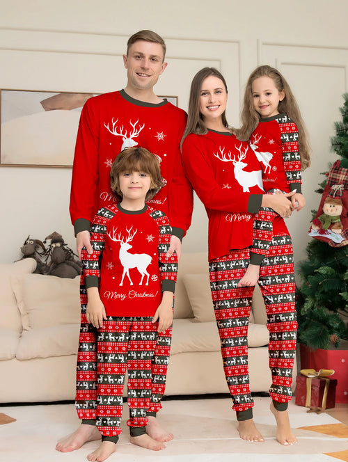 Santa & Reindeer Print Family Christmas Pajamas