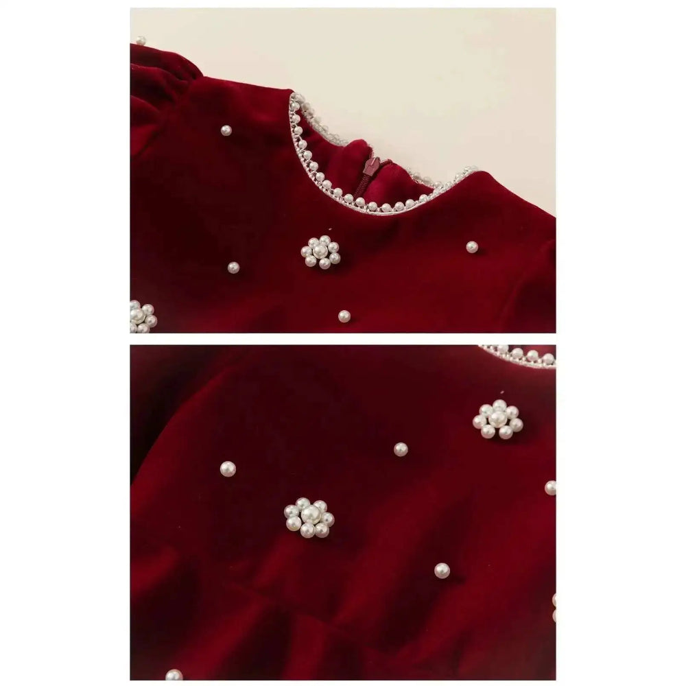 Elegant winter princess dress with pearls. Soft, warm, and perfect for Christmas parties, photoshoots, and special occasions for little girls.