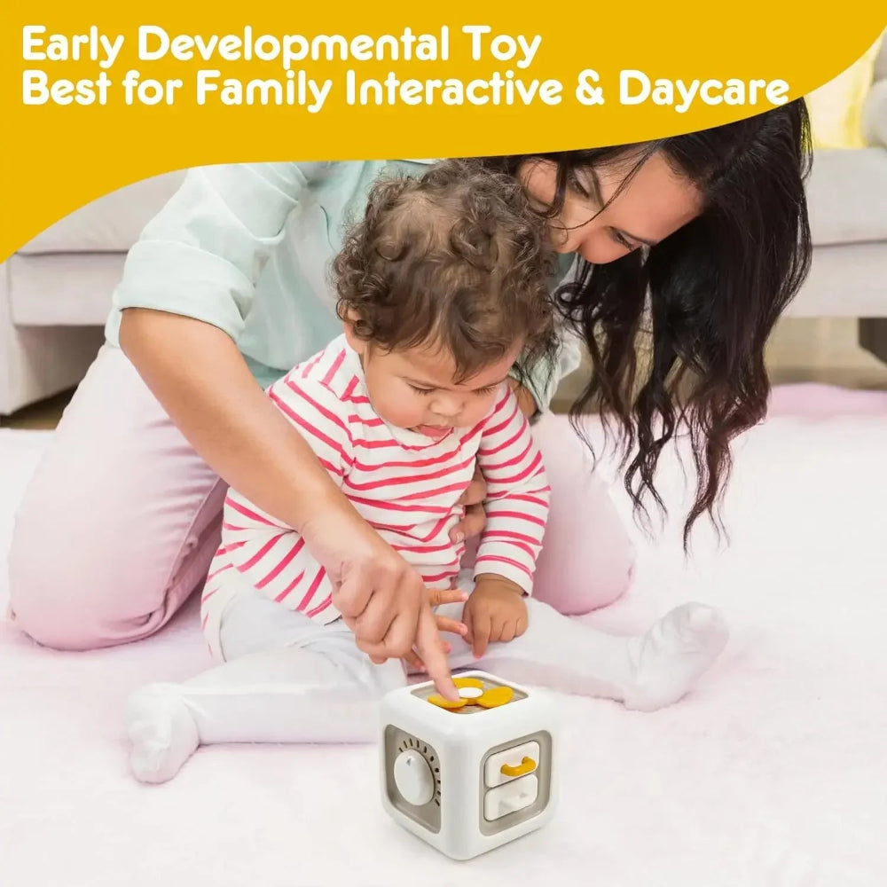 6-in-1 Montessori busy cube for toddlers. Safe, sensory toy that builds focus, coordination, and problem-solving through hands-on play.
