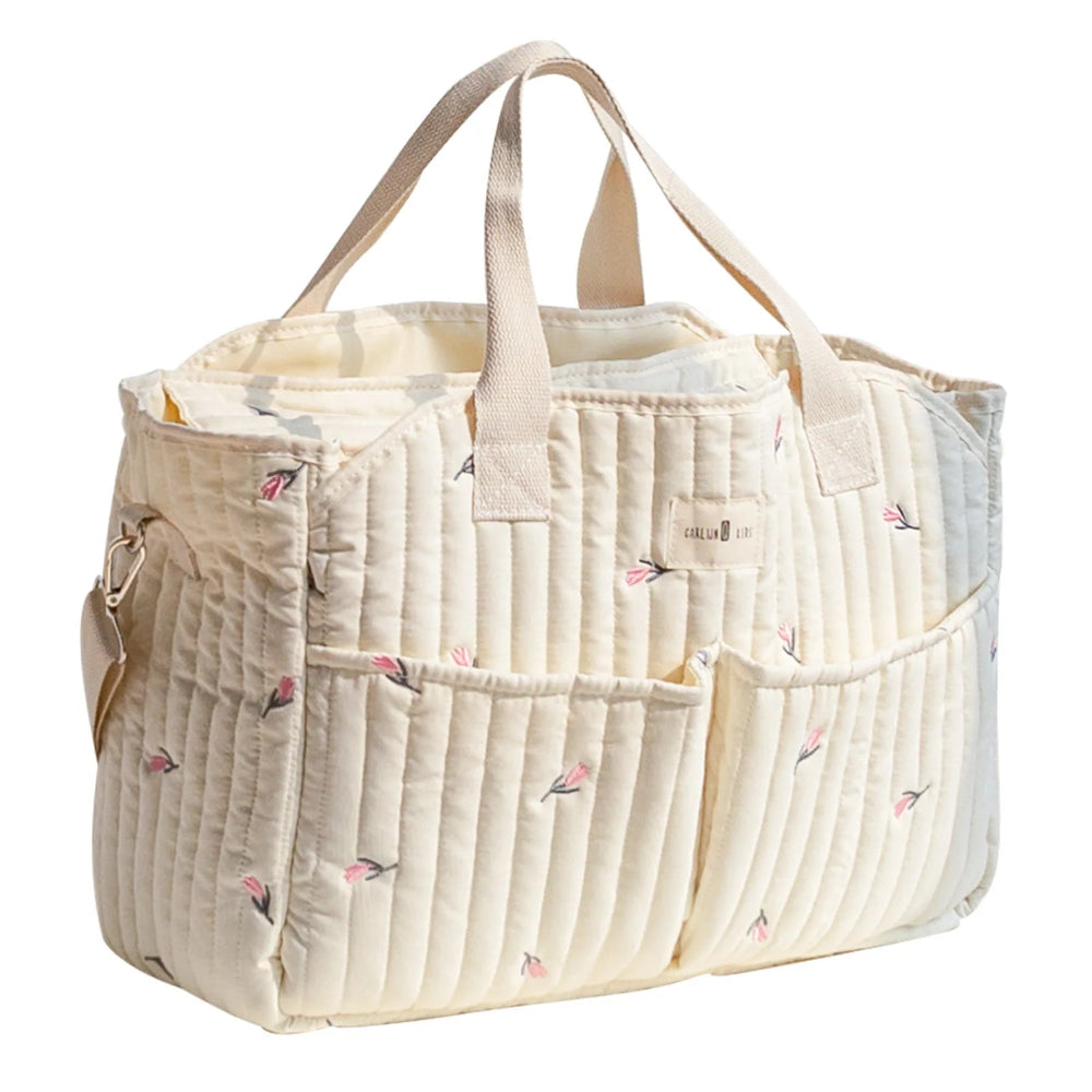 Korean-style mommy bag with large capacity and quilted design. Lightweight, stylish, and perfect for travel or everyday baby care.