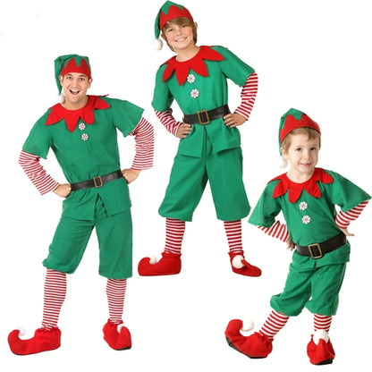 Festive elf costume for kids and adults. Soft, comfy, and perfect for family Christmas parties, photos, and joyful holiday celebrations.