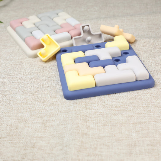 Soft silicone sensory puzzle toy for kids. Safe, fun, and educational tangram that boosts focus, logic, and relaxation through play.