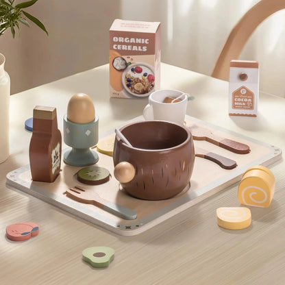 Wooden play food set for kids. Safe, realistic, and fun pretend cooking that inspires creativity, learning, and imagination every day.