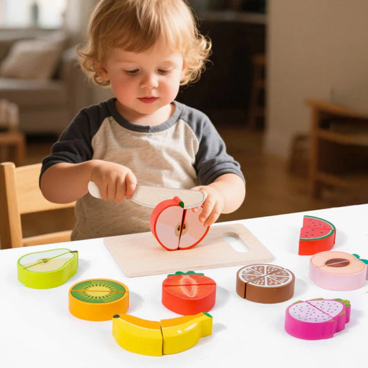Wooden fruit cutting toy for kids. Safe, eco-friendly, and fun Montessori play that builds creativity, coordination, and healthy habits.