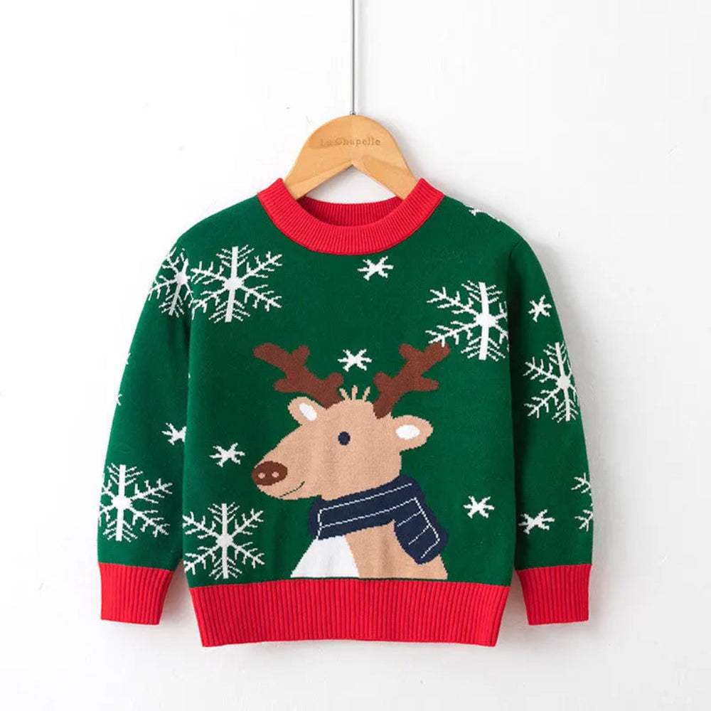 Cute cartoon Christmas sweater for kids. Soft, cozy, and breathable knit — perfect for winter warmth, playtime, and festive celebrations.