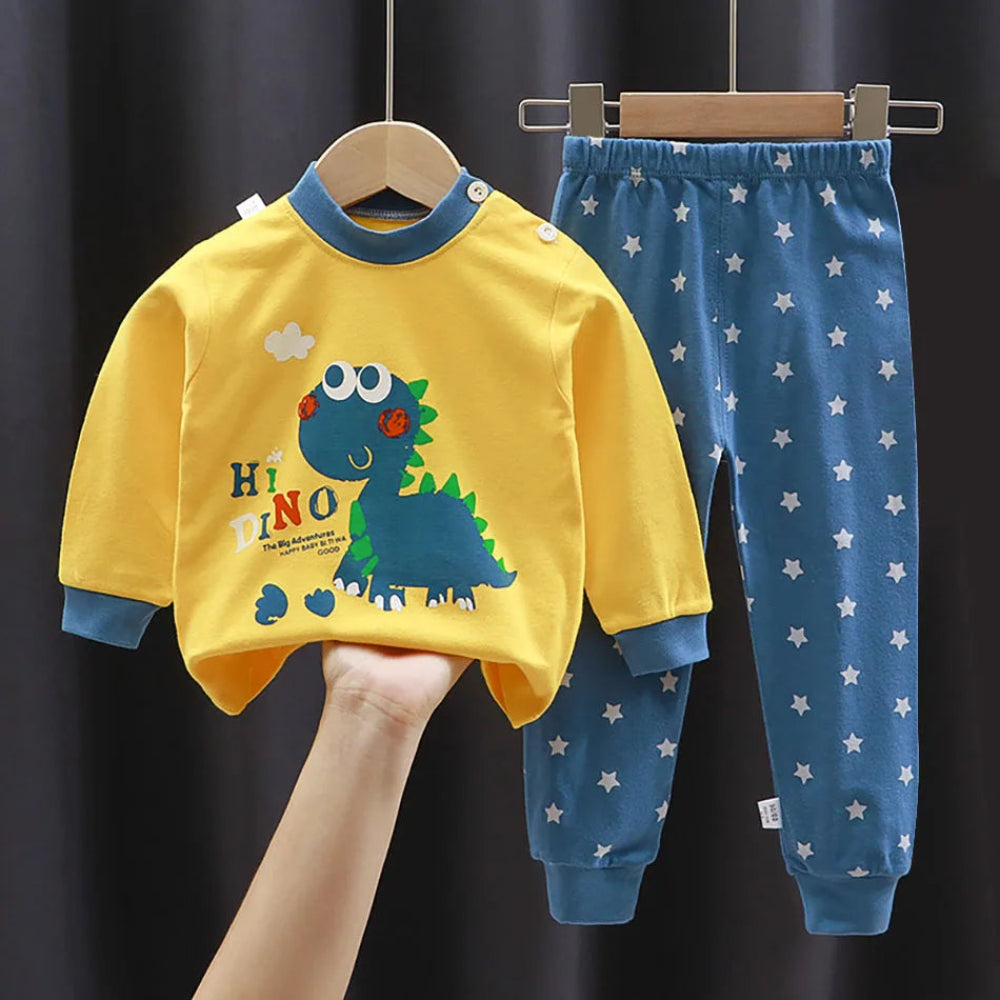 Soft cotton cartoon pajamas for boys and girls. Warm, cozy, and breathable sleepwear perfect for autumn and winter nights.