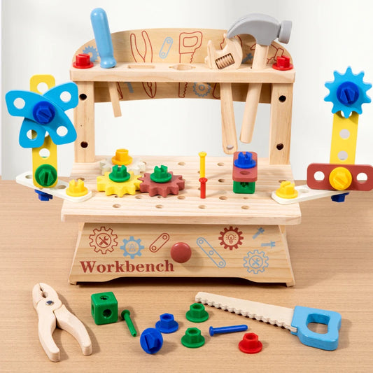 Wooden Workbench With Nuts And Bolts Set - Educational Toy For Children Promoting STEM Learning And Fine Motor Skill Development
