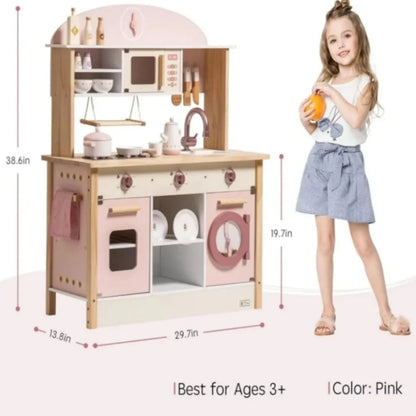 Deluxe wooden play kitchen for kids. Safe, stylish 4-piece set with accessories that inspire creativity, role play, and hands-on learning.