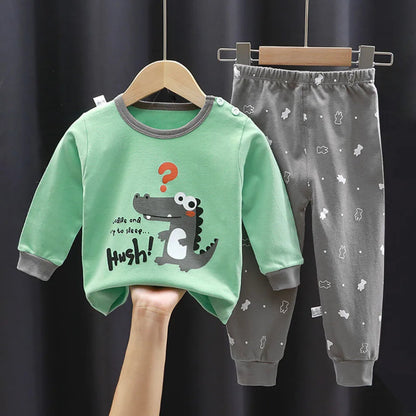Soft cotton cartoon pajamas for boys and girls. Warm, cozy, and breathable sleepwear perfect for autumn and winter nights.