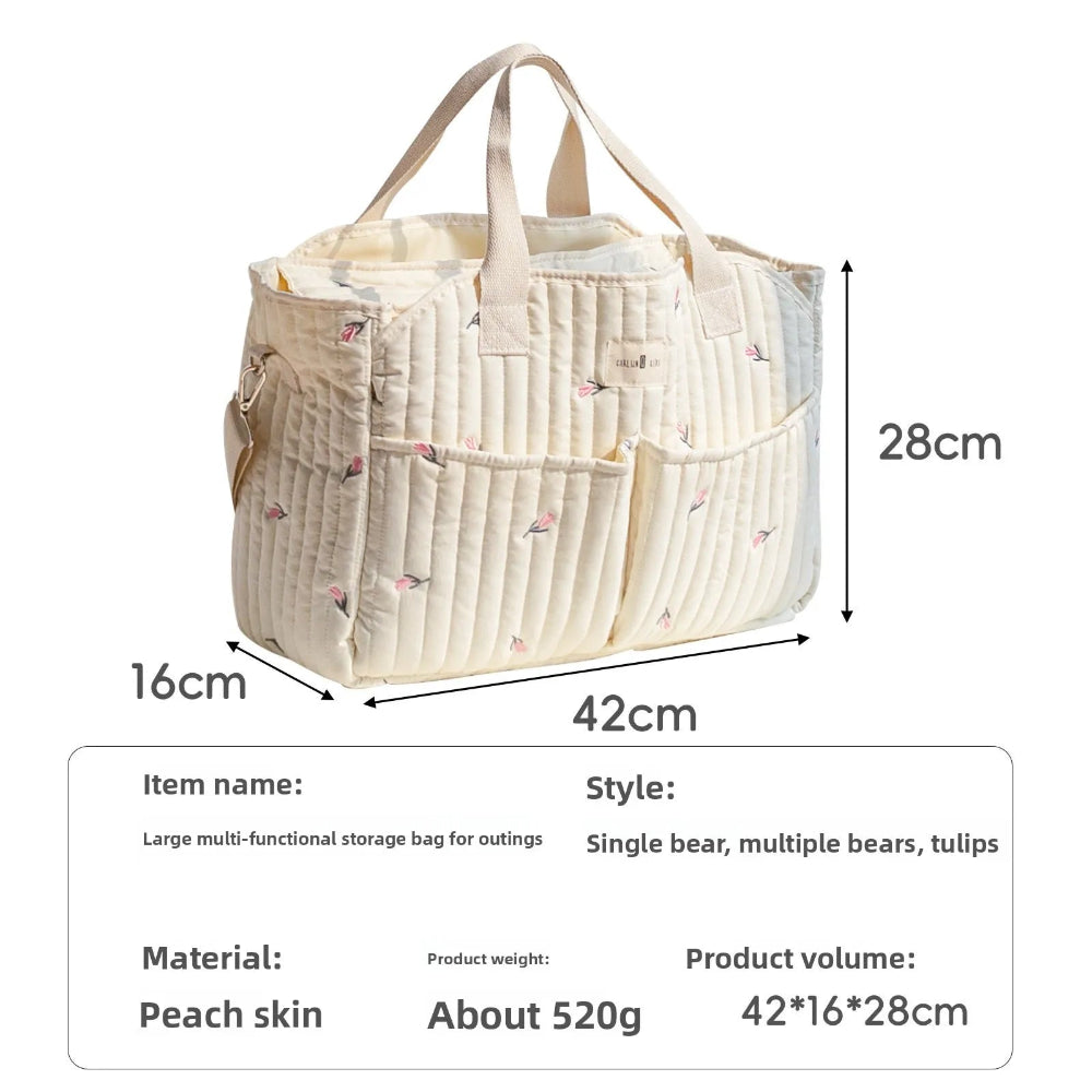 Korean-style mommy bag with large capacity and quilted design. Lightweight, stylish, and perfect for travel or everyday baby care.