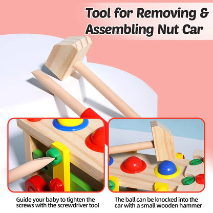 Wooden Screw Car Toys Montessori Toys Screws Nuts Assembly Disassembly Baby Puzzle Set Simulated Carpenter Building Tools Game