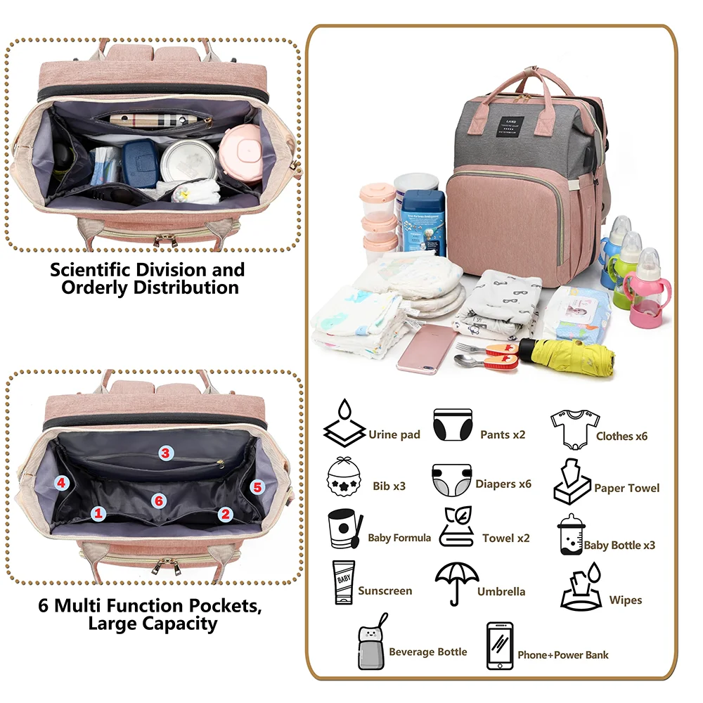 2-in-1 folding diaper backpack with portable crib. Lightweight, waterproof, and perfect for travel, outings, and daily baby care.