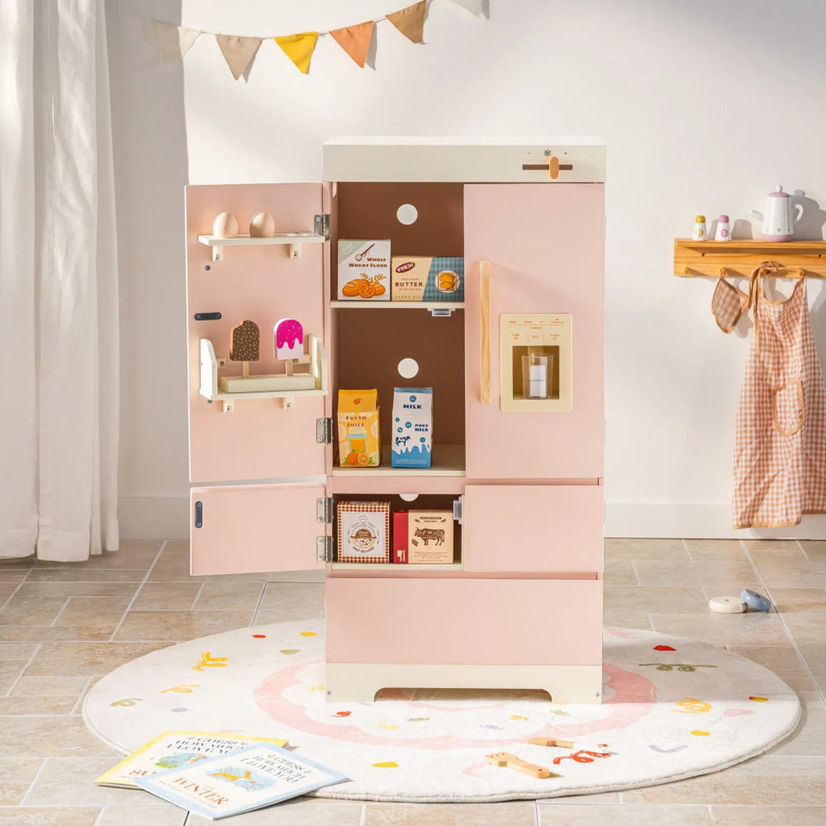 Deluxe wooden play kitchen for kids. Safe, stylish 4-piece set with accessories that inspire creativity, role play, and hands-on learning.