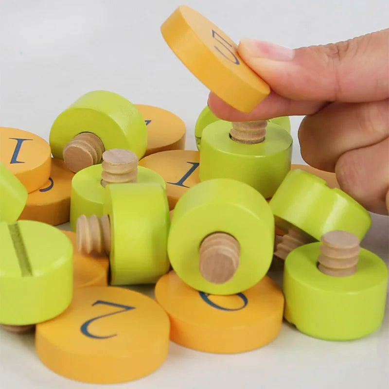 Children Wooden Screw Nut Combination Disassembly Counting Board Building Blocks Montessori Math Game Educational Toys For Kids