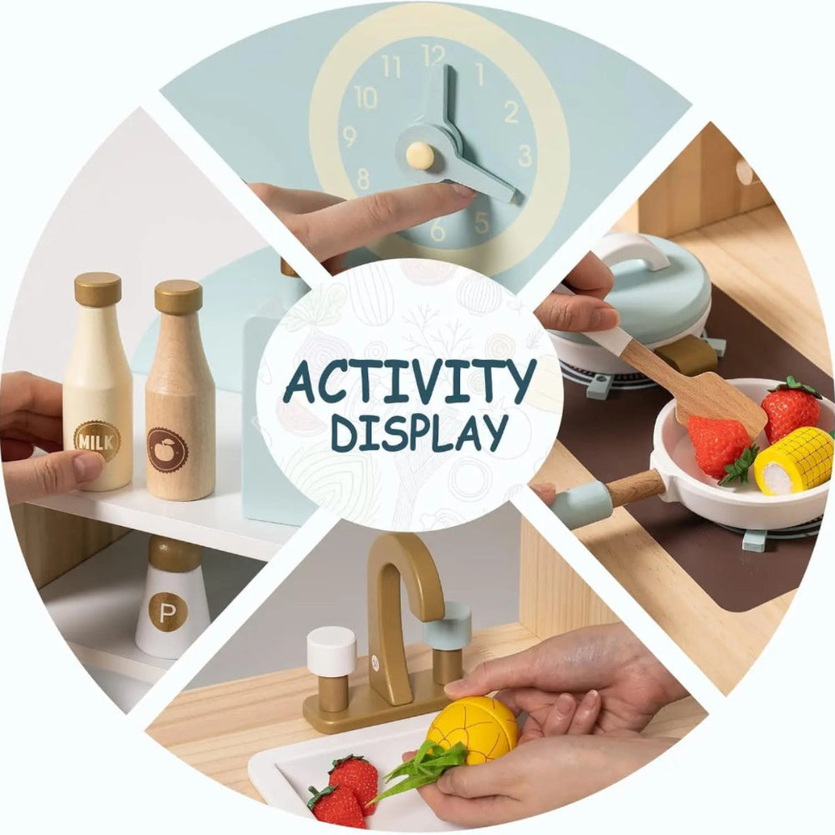 Realistic wooden play kitchen for kids. Safe, durable, and eco-friendly design that inspires creativity, learning, and imaginative play.