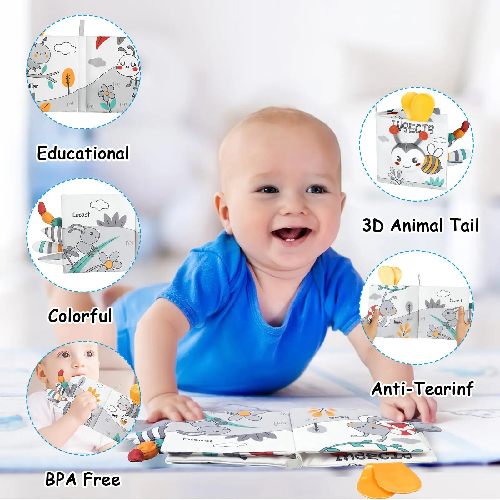 Soft Baby Books Toys 3D Touch and Feel Crinkle Cloth Books Babies Infant Kids Touch and Feel Crinkle for Infants Toddler Gifts
