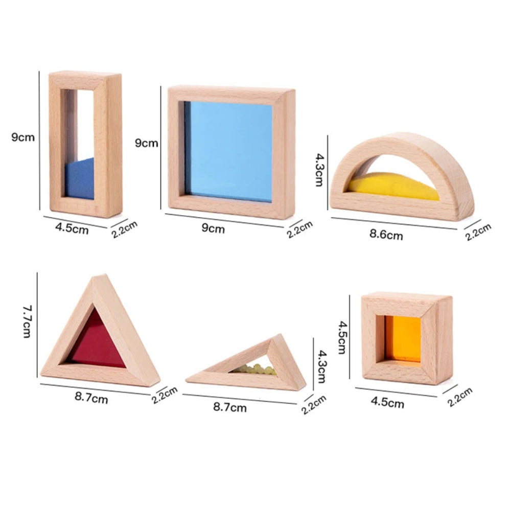 Colorful wooden and acrylic sensory blocks for kids. Safe, educational toy that builds creativity, focus, and sensory exploration.