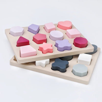 Soft silicone Montessori shape puzzle for kids. Safe, colorful, and sensory toy that builds logic, coordination, and early learning skills.
