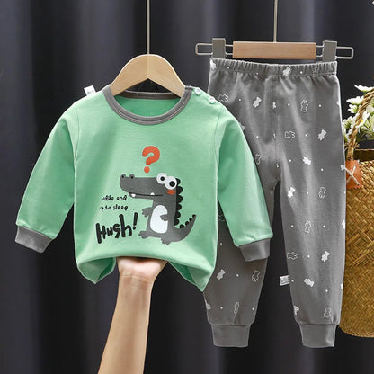 Soft cotton cartoon pajamas for boys and girls. Warm, cozy, and breathable sleepwear perfect for autumn and winter nights.