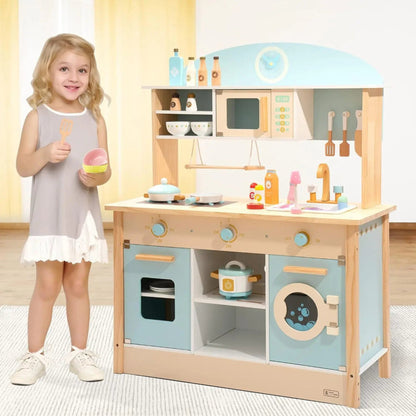 Realistic wooden play kitchen for kids. Safe, durable, and eco-friendly design that inspires creativity, learning, and imaginative play.