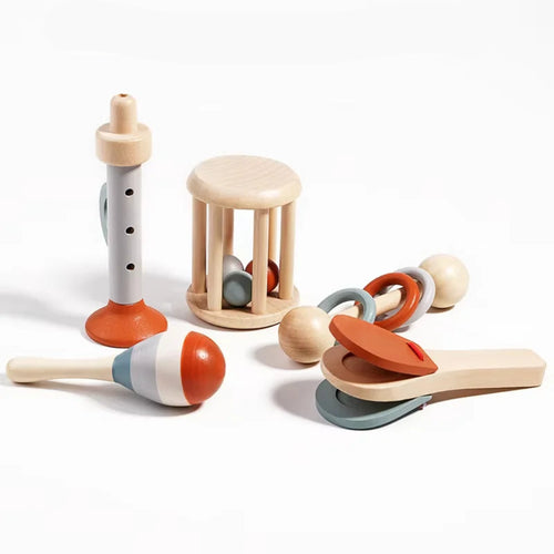 Wooden Montessori musical toy set for kids. Safe, non-toxic instruments that inspire rhythm, coordination, and early love for music.