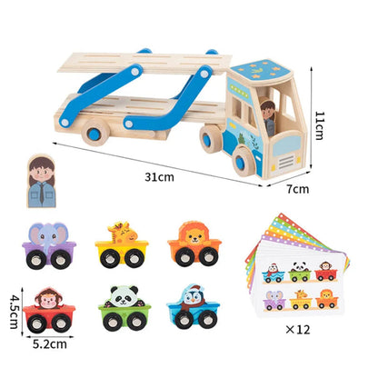 Wooden double-decker educational truck for kids. Safe, colorful, and fun Montessori toy that builds logic, coordination, and creativity.