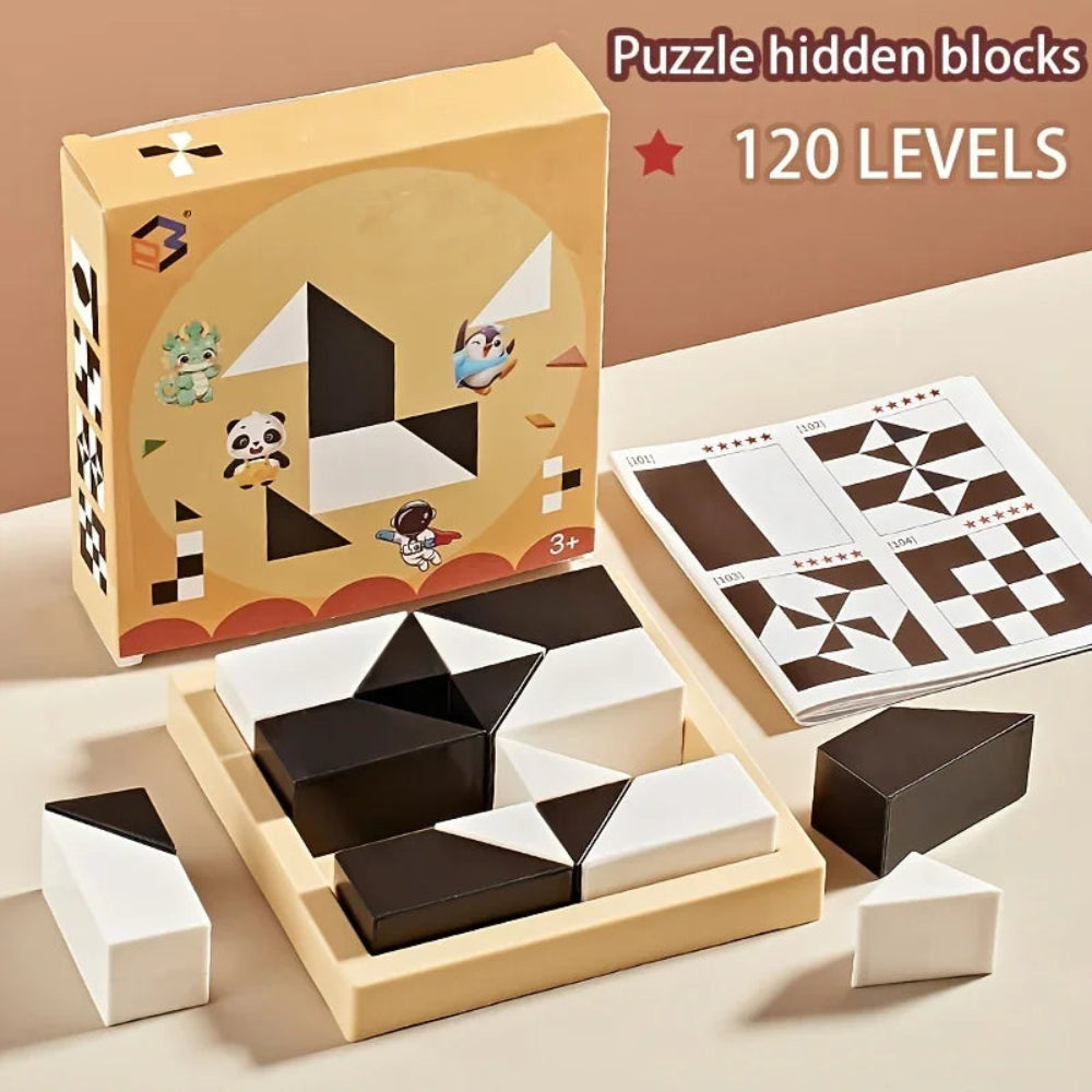 Logic montessori block puzzle with 120 challenges. Safe, durable, and fun toy that builds problem-solving, focus, and spatial reasoning skills.