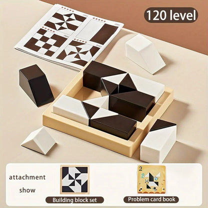 Logic montessori block puzzle with 120 challenges. Safe, durable, and fun toy that builds problem-solving, focus, and spatial reasoning skills.