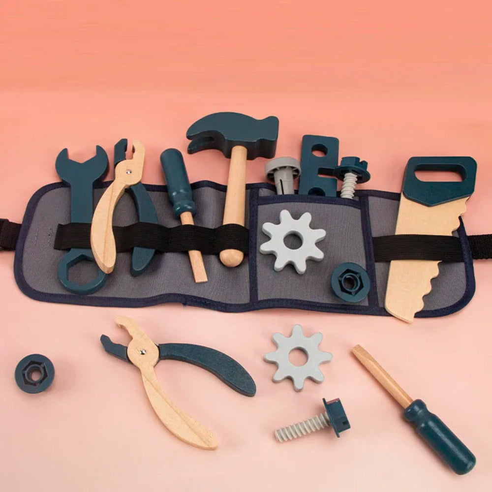 Wooden tool play set for kids. Safe, realistic, and fun role play that builds creativity, coordination, and hands-on learning.