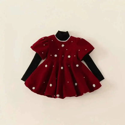 Elegant winter princess dress with pearls. Soft, warm, and perfect for Christmas parties, photoshoots, and special occasions for little girls.