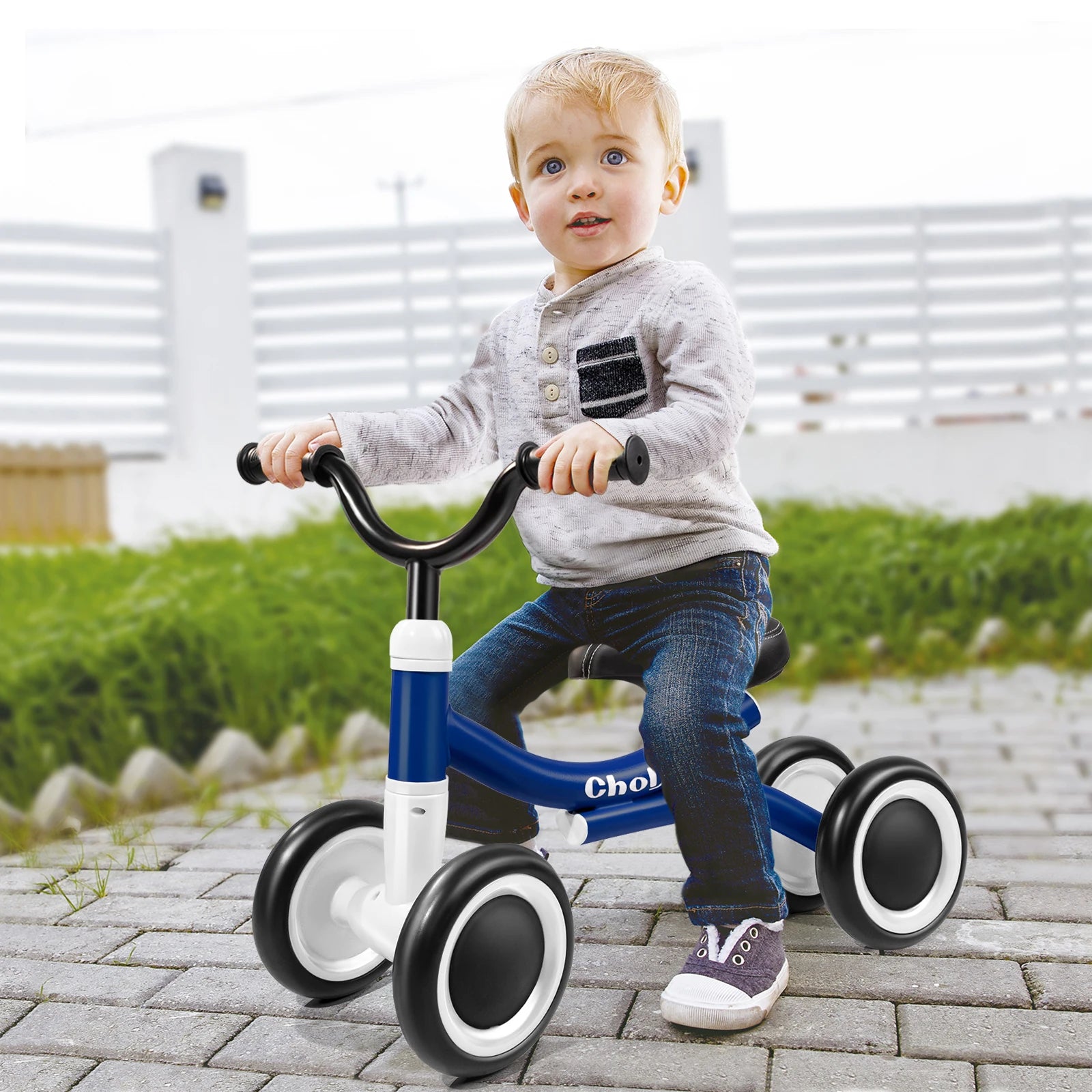 Lightweight 4-wheel balance bike for toddlers. Safe, stable, and ergonomic — perfect for ages 1–2 learning balance, coordination, and confidence.