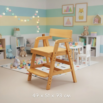 Adjustable montessori wooden kids chair for dining and study. Safe, ergonomic, and durable design that grows with your child in comfort and style.