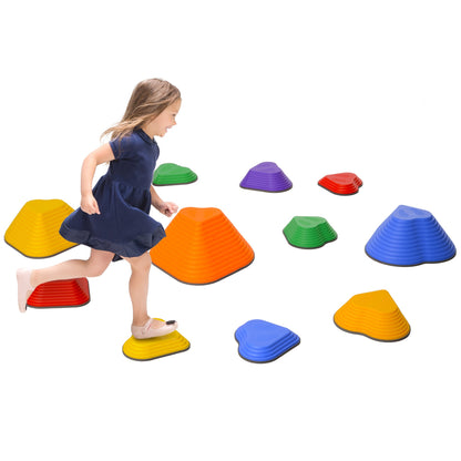 Stepping Stones Kids, 11 pedras de equilíbrio para crianças, pedras de rio empilháveis antiderrapantes em forma de coração, brinquedo sensorial para equilíbrio e habilidades motoras, pistas de obstáculos para uso interno e externo
