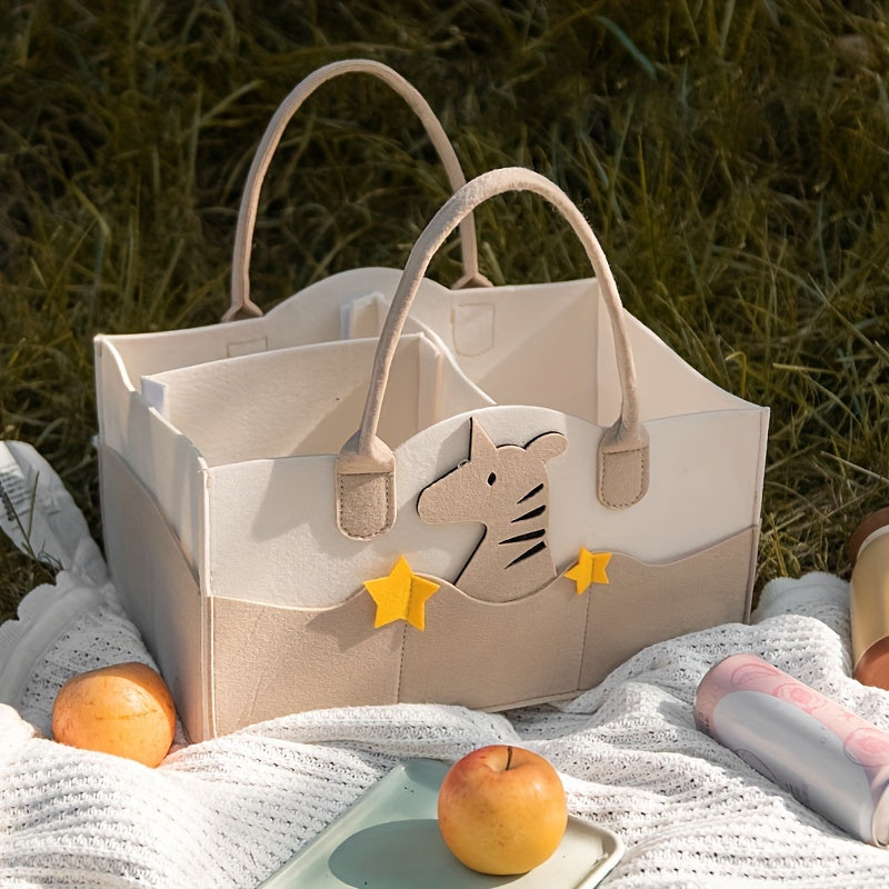 Bolsa de Fraldas de Feltro de Grande Capacidade, Tote Portátil e Dobrável com Alça, Material, Armazenamento com Múltiplos Compartimentos para Itens Essenciais, Organizador | Design Divertido | Bolsa de Fraldas