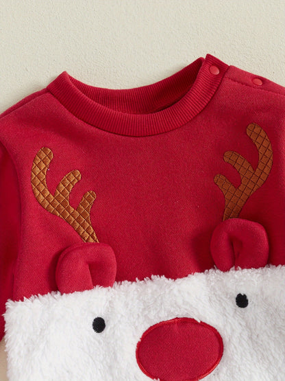 Conjunto de Natal de Rena para Bebê Menino e Menina 2 Peças - Roupa de Inverno Forrada com Fleece com Calça e Camisa Combinando, Roupa Infantil Aconchegante e Quente, Lavável à Máquina, Traje Fofo para Feriados, Perfeito para Atividades ao Ar Livre