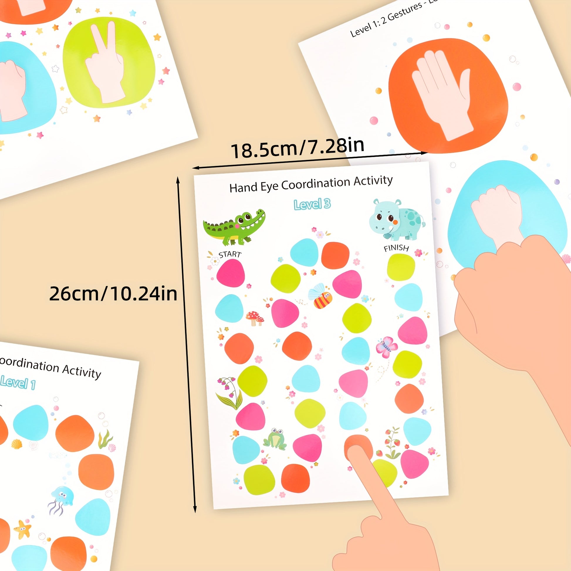 Cartões de atividade de coordenação mão-olho de 3 níveis para crianças - Jogo de treino de coordenação cerebral de dupla face com cartões coloridos de correspondência mão-olho, desenvolvimento de habilidades motoras finas, material de ensino de volta à escola e sala de aula, presente educativo de aprendizagem para crianças pequenas e pré-escolares, design divertido, material de papel durável, brinquedo de terapia ocupacional