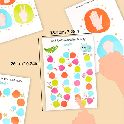 Cartões de atividade de coordenação mão-olho de 3 níveis para crianças - Jogo de treino de coordenação cerebral de dupla face com cartões coloridos de correspondência mão-olho, desenvolvimento de habilidades motoras finas, material de ensino de volta à escola e sala de aula, presente educativo de aprendizagem para crianças pequenas e pré-escolares, design divertido, material de papel durável, brinquedo de terapia ocupacional