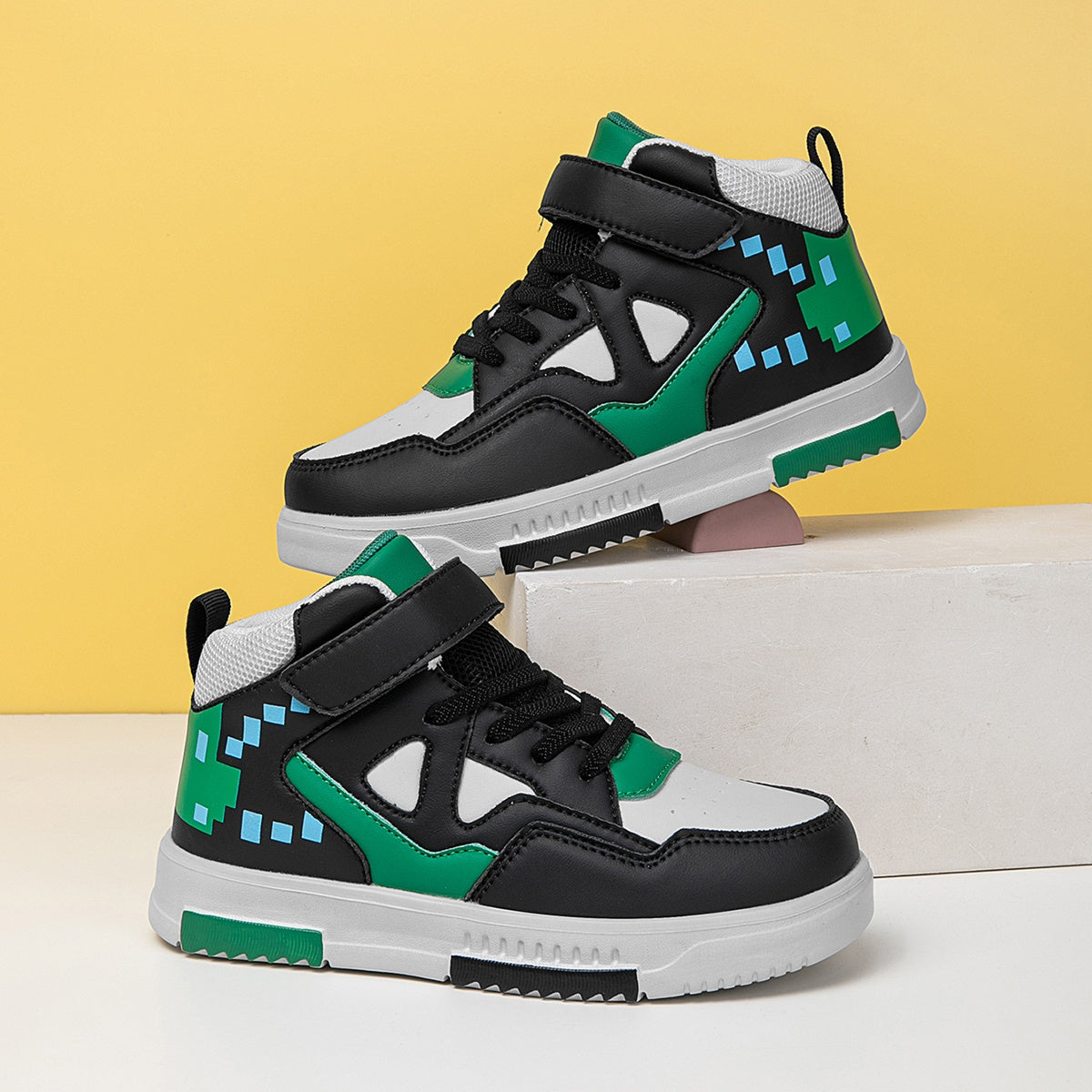 1 Par de Sapatilhas de Cano Alto YAMEPP para Crianças - Leves, Respiráveis, Antiderrapantes, com Fecho, Design Retro Colorido, Conforto para Todas as Estações para Rapazes e Raparigas, Perfeitas para Correr, Atividades ao Ar Livre e Uso Casual, Sapatos para Raparigas, Calçado Diário para Rapazes e Raparigas, Estilo Desportivo, Ajuste Seguro, Calçado para Rapazes e Raparigas, Calçado Durável para Rapazes e Raparigas, Interior Forrado de Tecido, Estilo Desportivo, Ajuste Seguro, Calçado para Rap