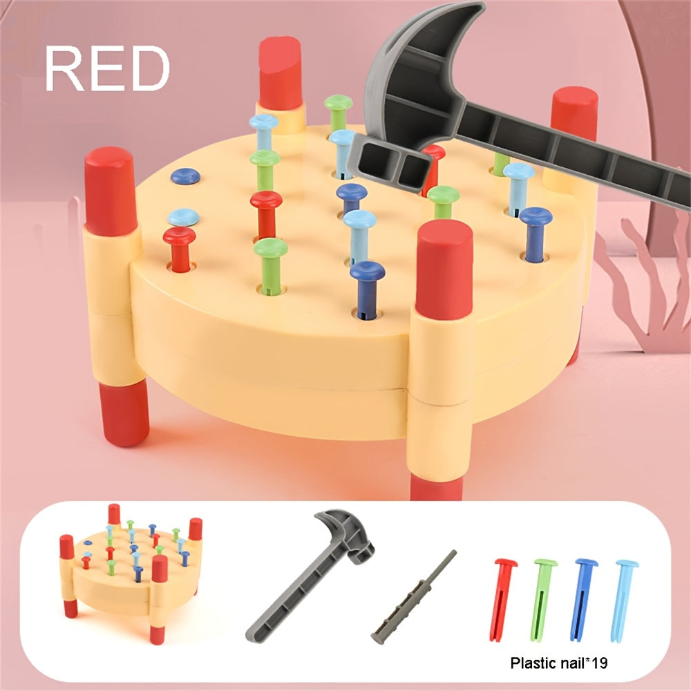 Brinquedo de Martelar Pregos para Crianças, Desenvolvimento Educacional de Habilidades Motoras Finas, Playset de Construção em Plástico, Vermelho &, Perfeito para Crianças em Idade Pré-Escolar, Ideal para Presentes de Natal & Ano Novo, Enchimentos de Meias de Natal