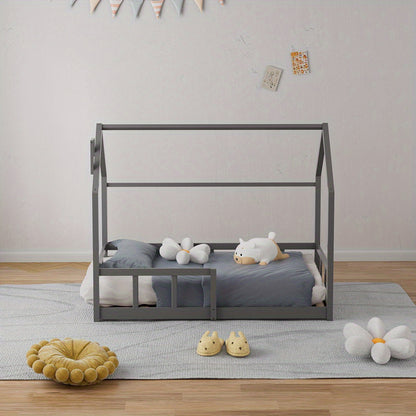 Cama de Pinho Sólido - Design de Chaminé, com Railing de Segurança, Base de Tábua Resistente, Estrutura de Cama de Cor Céu (167×87×135cm) para Entrega Rápida Local