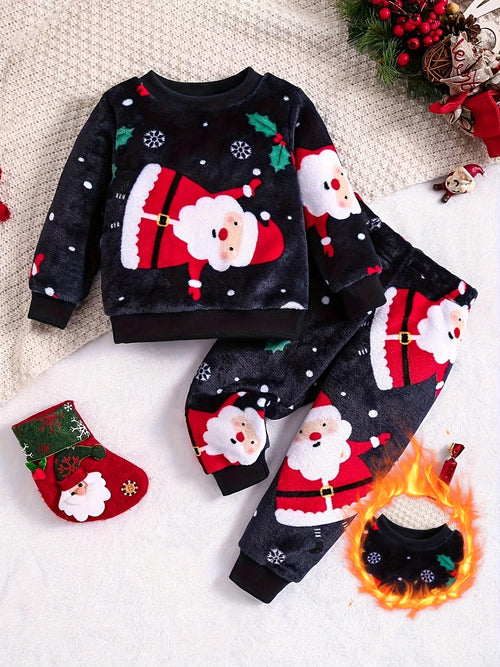 Conjunto de Flanela de Moda Natalina para Meninos Outono e Inverno, Novo e Quente de Duas Peças, Perfeito para o Dia de Ação de Graças