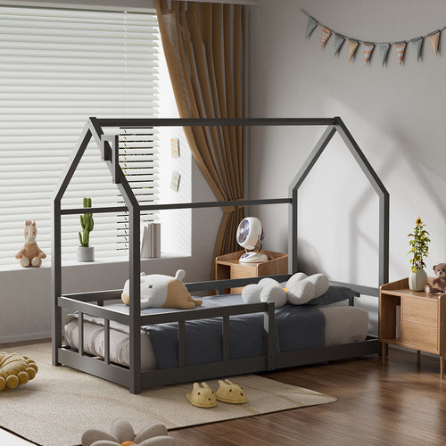 Cama de Pinho Sólido - Design de Chaminé, com Railing de Segurança, Base de Tábua Resistente, Estrutura de Cama de Cor Céu (167×87×135cm) para Entrega Rápida Local