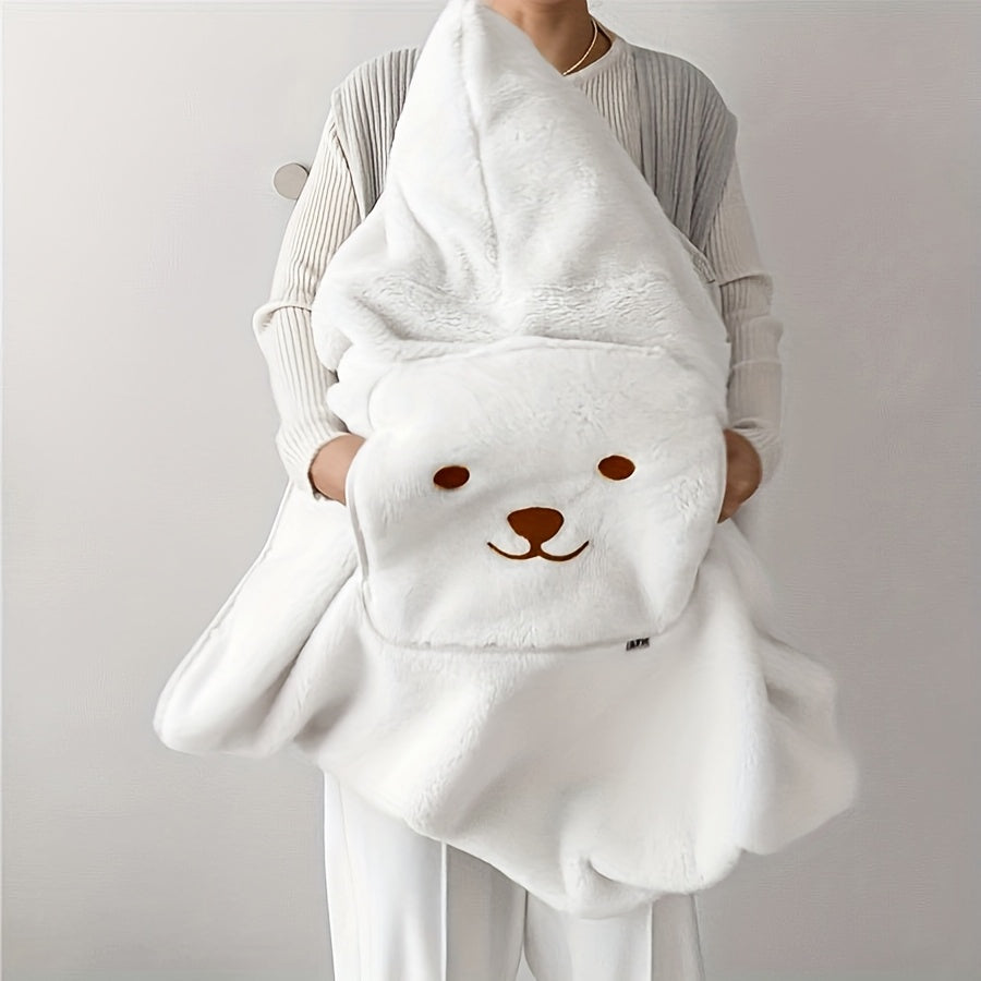 Capa de bebê para vento, 1 peça - Design de urso branco macio e confortável com olhos e boca pretos, cobertor de bebê portátil para uso ao ar livre, capa de carrinho de bebê, presente de Natal e Páscoa, cobertor de bebê, acessório de carrinho de bebê, design divertido, tecido durável