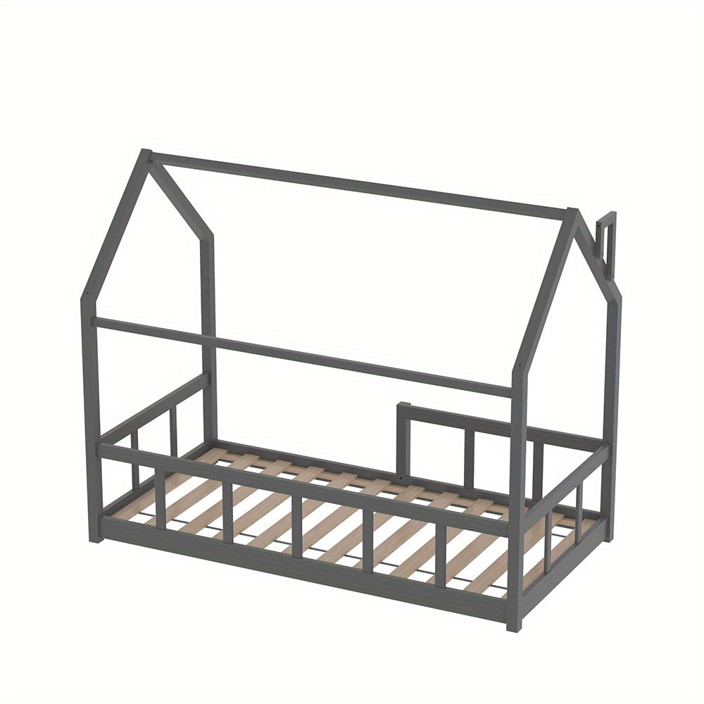 Cama de Pinho Sólido - Design de Chaminé, com Railing de Segurança, Base de Tábua Resistente, Estrutura de Cama de Cor Céu (167×87×135cm) para Entrega Rápida Local