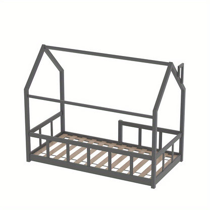 Cama de Pinho Sólido - Design de Chaminé, com Railing de Segurança, Base de Tábua Resistente, Estrutura de Cama de Cor Céu (167×87×135cm) para Entrega Rápida Local