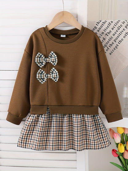 Discover the Charming Plaid Dress with Bow for Girls. Perfect for autumn and winter, offering comfort and style. Explore more at Toosly.