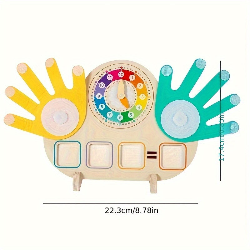 Wooden Clock + Finger Counting 2-In-1 Toy, Wooden Educational Toy, Learn Math by Counting Fingers, Recognize Clock with Pictures, Includes 23 Math Cards And 18 Clock Cards, Suitable for Children Aged 3-6 Yearschristmas Stocking Stuffers