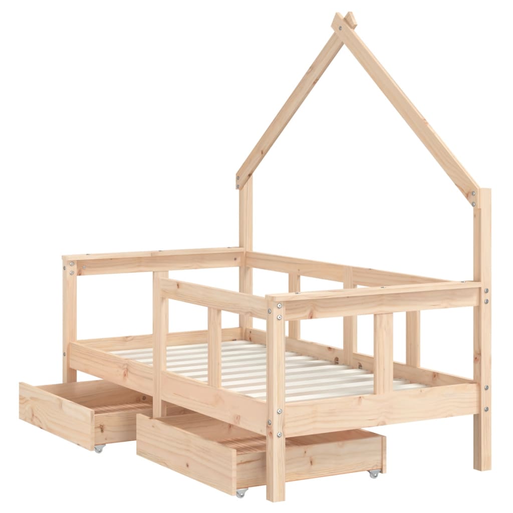 Cama Infantil com Gavetas 70x140 cm Madeira Maciça Pinho - Mobiliário Infantil, Cama de Criança, Estrutura de Cama de Pinho, Arrumação para Quarto, Decoração para Quarto de Crianças
