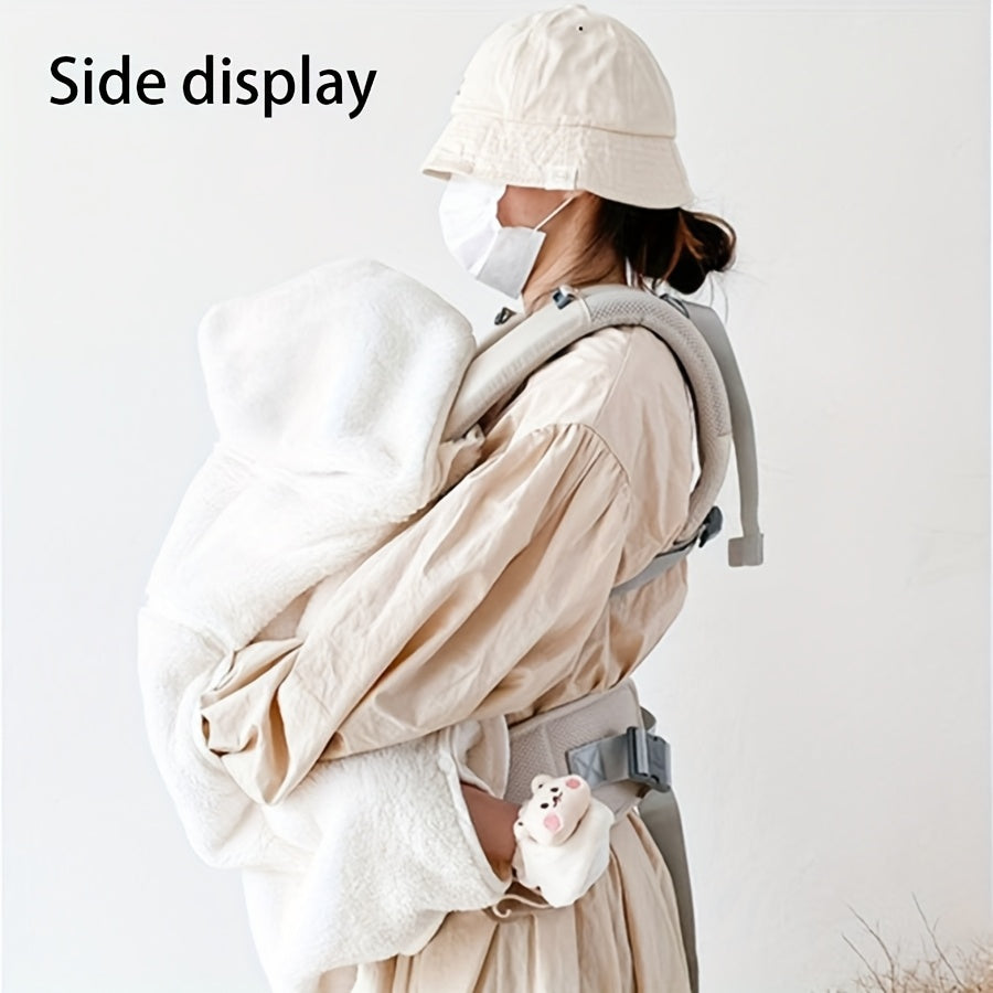 Capa de bebê para vento, 1 peça - Design de urso branco macio e confortável com olhos e boca pretos, cobertor de bebê portátil para uso ao ar livre, capa de carrinho de bebê, presente de Natal e Páscoa, cobertor de bebê, acessório de carrinho de bebê, design divertido, tecido durável