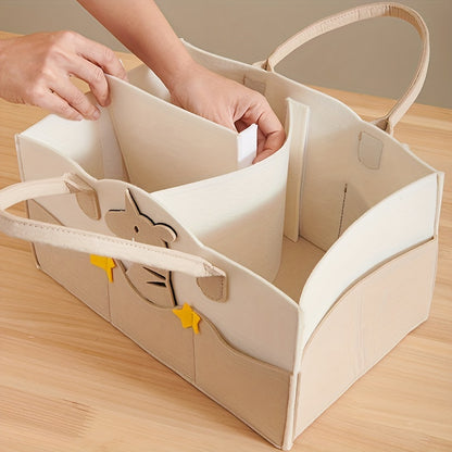 Bolsa de Fraldas de Feltro de Grande Capacidade, Tote Portátil e Dobrável com Alça, Material, Armazenamento com Múltiplos Compartimentos para Itens Essenciais, Organizador | Design Divertido | Bolsa de Fraldas